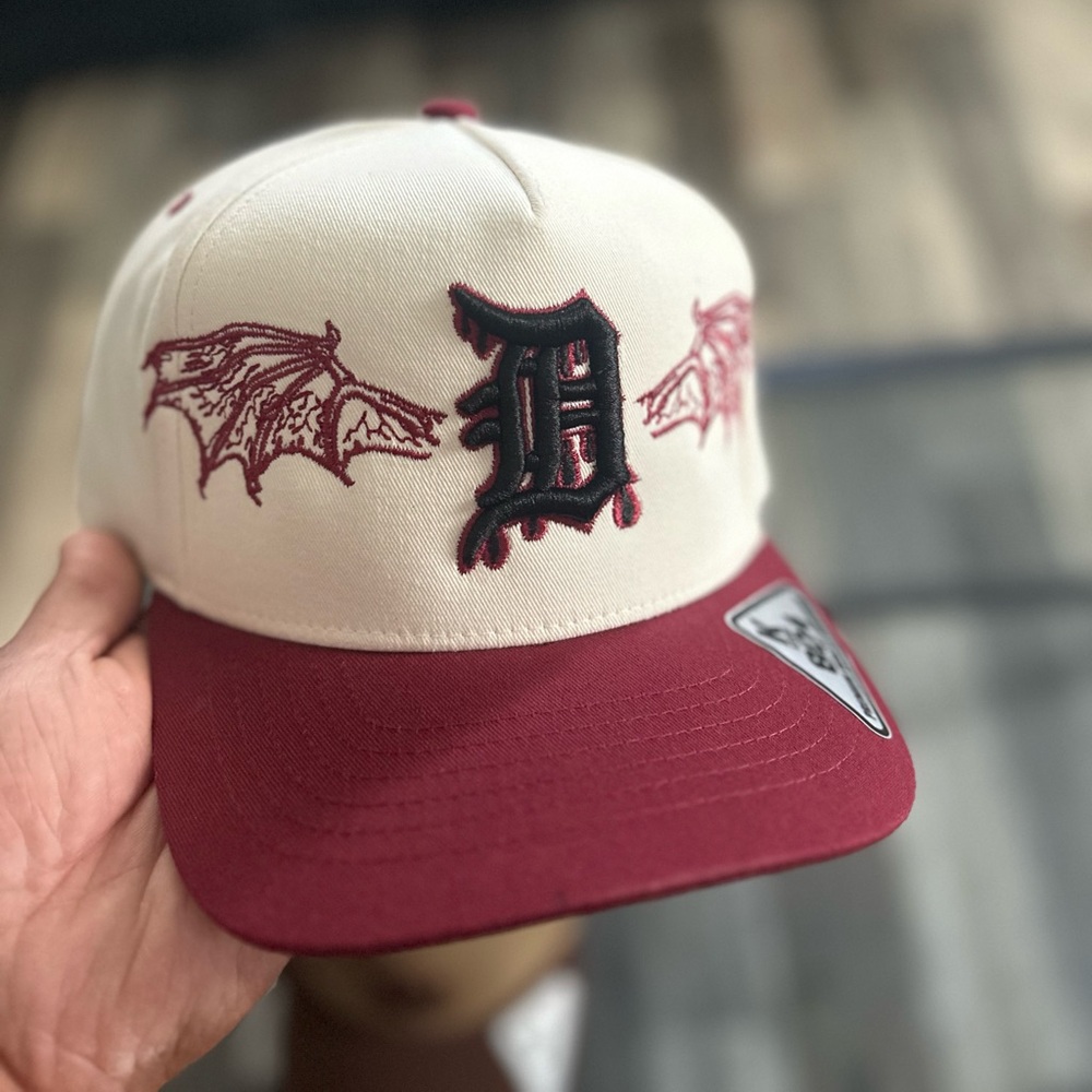 Cream and Red Kids Cap with Dragon Design